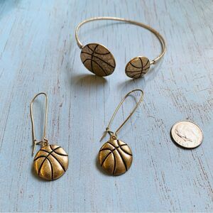 Gold Basketball Cuff Bracelet Earrings Set‎